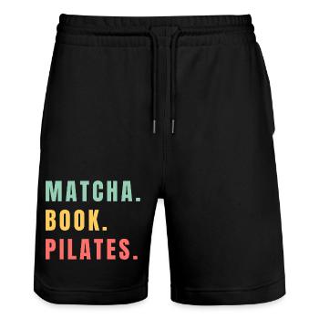 MATCHA BOOK PILATES - Stanley/Stella Trainer Unisex Organic Jogging Shorts - black - Front - Nik (191cm) & Marisol (170cm)