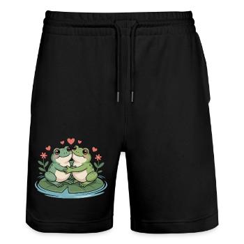 Couple grenouilles pour la Saint-Valentin - Short de jogging bio TRAINER Stanley/Stella unisexe - noir - Devant - Nik (191cm) & Marisol (170cm)