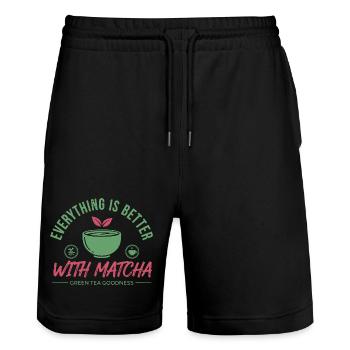 Everything Is Better With Matcha Green Tea - Stanley/Stella Unisex Bio Joggingshorts Trainer  - Schwarz - Vorne - Nik (191cm) & Marisol (170cm)