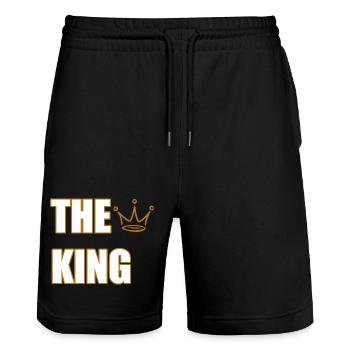 THE KING – Bold Royal Statement Design - Stanley/Stella Trainer Unisex Organic Jogging Shorts - black - Front - Nik (191cm) & Marisol (170cm)