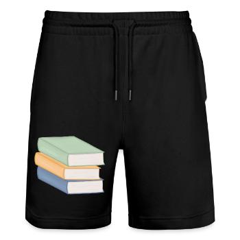 Pile de livres aux couleurs pastel - Short de jogging bio TRAINER Stanley/Stella unisexe - noir - Devant - Nik (191cm) & Marisol (170cm)