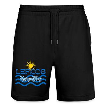 Lefkos Karpathos Sonnenwellen-Logo - Stanley/Stella Unisex Bio Joggingshorts Trainer  - Schwarz - Vorne - Nik (191cm) & Marisol (170cm)