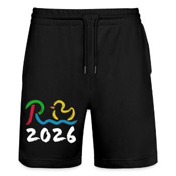 Rente 2026 - Ruhestand - Pension - Stanley/Stella Unisex Bio Joggingshorts Trainer  - Schwarz - Vorne - Nik (191cm) & Marisol (170cm)