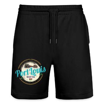 Port Louis Mauritius Indischer Ozean Souvenir - Stanley/Stella Unisex Bio Joggingshorts Trainer  - Schwarz - Vorne - Nik (191cm) & Marisol (170cm)