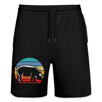 Silhouette rétro de cochon Coucher de soleil vintage - Short de jogging bio TRAINER Stanley/Stella unisexe - noir - Devant - Nik (191cm) & Marisol (170cm)