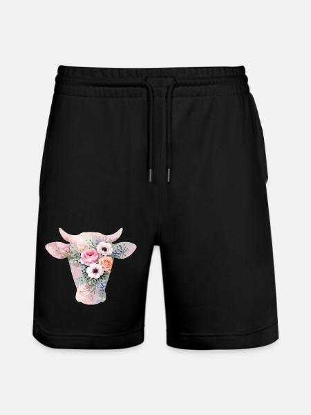 Kuh Silhouette Blumen - Stanley/Stella Unisex Bio Joggingshorts Trainer  - Schwarz