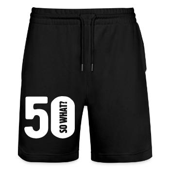 50 so what? Gar nicht so schlimm - Geburtstag - Stanley/Stella Unisex Bio Joggingshorts Trainer  - Schwarz - Vorne - Nik (191cm) & Marisol (170cm)