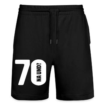 70 So what? Not so bad - birthday - Stanley/Stella Trainer Unisex Organic Jogging Shorts - black - Front - Nik (191cm) & Marisol (170cm)