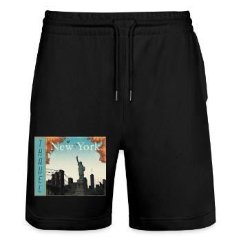 New York Travel Retro Reiseposter - Stanley/Stella Unisex Bio Joggingshorts Trainer  - Schwarz - Vorne - Nik (191cm) & Marisol (170cm)