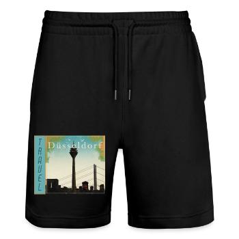 Düsseldorf Travel retro Reiseposter - Stanley/Stella Unisex Bio Joggingshorts Trainer  - Schwarz - Vorne - Nik (191cm) & Marisol (170cm)