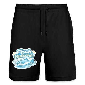Fisch flutscht! Cartoon-Sticker - Stanley/Stella Unisex Bio Joggingshorts Trainer  - Schwarz - Vorne - Nik (191cm) & Marisol (170cm)