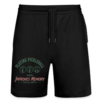 Pickleball, lustiger Spieler, Pickle Ball spielt Liebe. - Stanley/Stella Unisex Bio Joggingshorts Trainer  - Schwarz - Vorne - Nik (191cm) & Marisol (170cm)