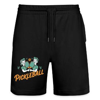 Pickleball Funny Player Pickle Ball Court Paddles - Stanley/Stella Trainer Unisex Organic Jogging Shorts - black - Front - Nik (191cm) & Marisol (170cm)