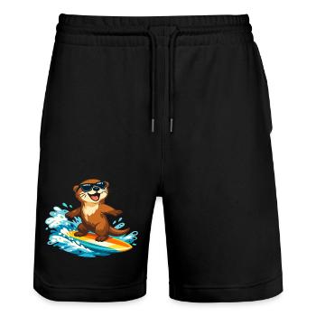 Otter Surfer Sunglasses - Stanley/Stella Trainer Unisex Organic Jogging Shorts - black - Front - Nik (191cm) & Marisol (170cm)