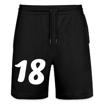 18. 18 ANS. 18e ANNIVERSAIRE. ANNIVERSAIRE 18 ANS. - Short de jogging bio TRAINER Stanley/Stella unisexe - noir - Devant - Nik (191cm) & Marisol (170cm)