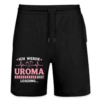 Ich werde Uroma 2027 – Werdende Urgroßmutter - Stanley/Stella Unisex Bio Joggingshorts Trainer  - Schwarz - Vorne - Nik (191cm) & Marisol (170cm)