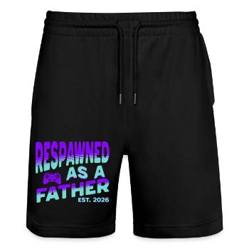 Papa 2026 - Respawned as a father - Stanley/Stella Trainer Unisex Organic Jogging Shorts - black - Front - Nik (191cm) & Marisol (170cm)