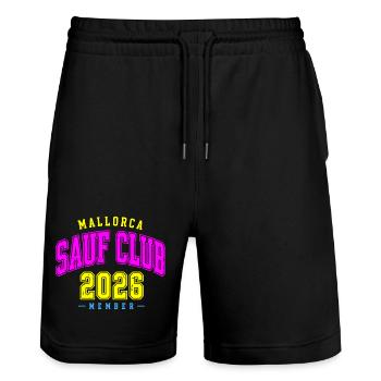 Malle 2026 Sauf Club Member Mallorca 2026 - Stanley/Stella Trainer Unisex Organic Jogging Shorts - black - Front - Nik (191cm) & Marisol (170cm)