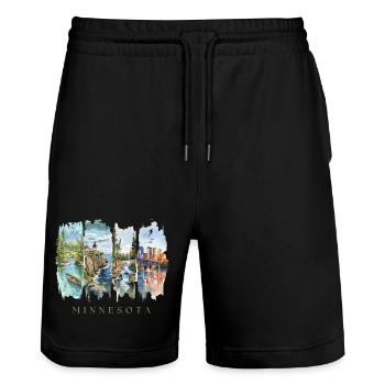 Voyage de vacances au Minnesota – Terre des 10 000 lacs - Short de jogging bio TRAINER Stanley/Stella unisexe - noir - Devant - Nik (191cm) & Marisol (170cm)