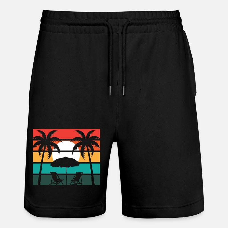 Beach palm and sun - Stanley/Stella Trainer Unisex Organic Jogging Shorts - black