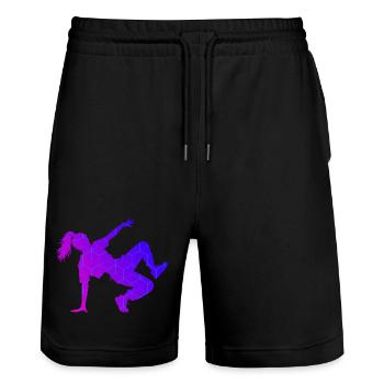 Geschenkidee für die Breakdancerin mit Break Dance - Stanley/Stella Unisex Bio Joggingshorts Trainer  - Schwarz - Vorne - Nik (191cm) & Marisol (170cm)