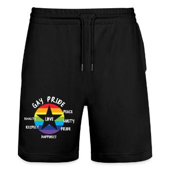 love gay CSD regenbogen stolz vielfalt stern LGBTQ - Stanley/Stella Unisex Bio Joggingshorts Trainer  - Schwarz - Vorne - Nik (191cm) & Marisol (170cm)