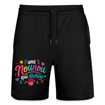 Une nounou qui déchire arc en ciel - Short de jogging bio TRAINER Stanley/Stella unisexe - noir - Devant - Nik (191cm) & Marisol (170cm)