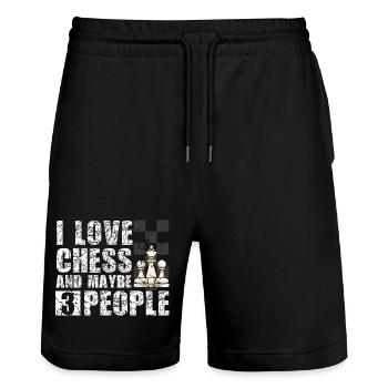 Schach Schachspieler Schachbrett - Stanley/Stella Unisex Bio Joggingshorts Trainer  - Schwarz - Vorne - Nik (191cm) & Marisol (170cm)