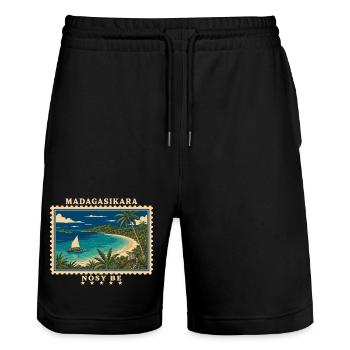 Madagaskar Nosy Be Vintage Reisemarke - Stanley/Stella Unisex Bio Joggingshorts Trainer  - Schwarz - Vorne - Nik (191cm) & Marisol (170cm)