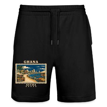 Marque de voyage vintage Ghana Accra - Short de jogging bio TRAINER Stanley/Stella unisexe - noir - Devant - Nik (191cm) & Marisol (170cm)