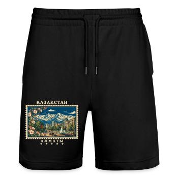 Kasachstan Almaty Vintage Reisemarke - Stanley/Stella Unisex Bio Joggingshorts Trainer  - Schwarz - Vorne - Nik (191cm) & Marisol (170cm)