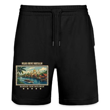 Brunei Bandar Seri Begawan Vintage Reisemarke - Stanley/Stella Unisex Bio Joggingshorts Trainer  - Schwarz - Vorne - Nik (191cm) & Marisol (170cm)