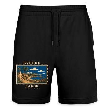 Zypern Paphos Vintage Reisemarke - Stanley/Stella Unisex Bio Joggingshorts Trainer  - Schwarz - Vorne - Nik (191cm) & Marisol (170cm)