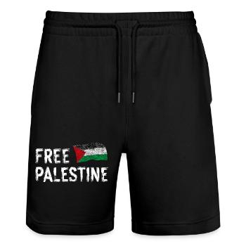 Free Palestine - Stanley/Stella Trainer Unisex Organic Jogging Shorts - black - Front - Nik (191cm) & Marisol (170cm)