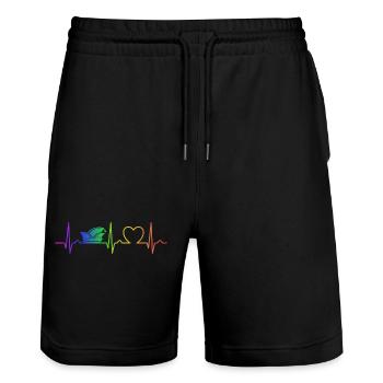 Herzkurve - Narrenkappe - Regenbogen - Fasching - Stanley/Stella Unisex Bio Joggingshorts Trainer  - Schwarz - Vorne - Nik (191cm) & Marisol (170cm)