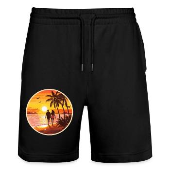Sunset Beach Romantic Couple - Stanley/Stella Trainer Unisex Organic Jogging Shorts - black - Front - Nik (191cm) & Marisol (170cm)