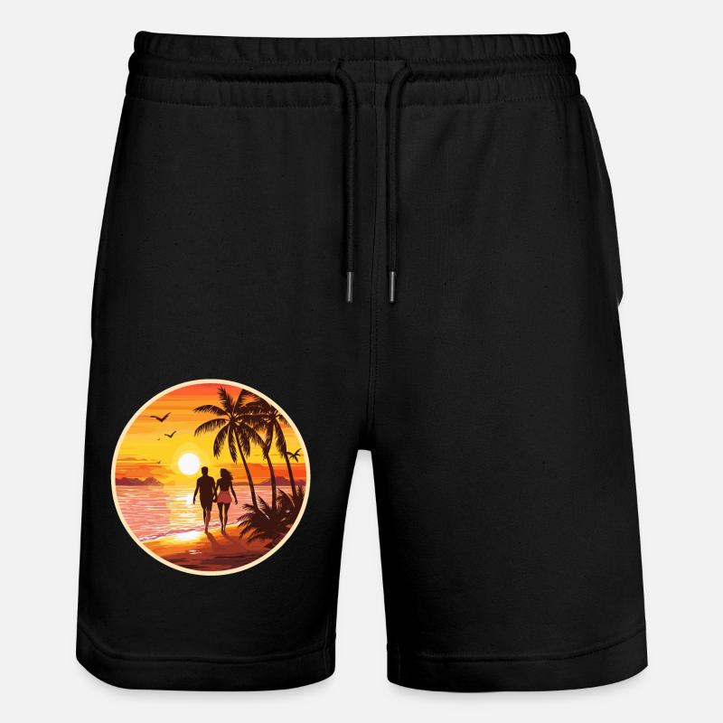 Sunset Beach Romantic Couple - Stanley/Stella Trainer Unisex Organic Jogging Shorts - black