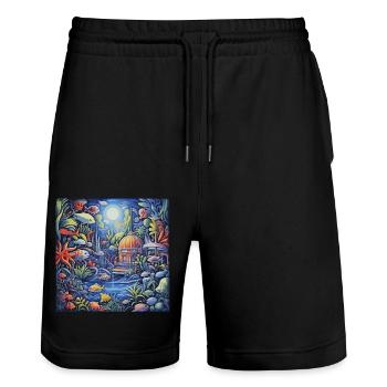 Aquarium - Stanley/Stella Trainer Unisex Organic Jogging Shorts - black - Front - Nik (191cm) & Marisol (170cm)