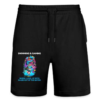 Schwimmen Schwimmen Schwimmen Unterwasser Gaming Videospiel - Stanley/Stella Unisex Bio Joggingshorts Trainer  - Schwarz - Vorne - Nik (191cm) & Marisol (170cm)