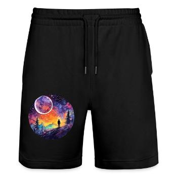 Erkundung Von Aquarellflächen - Himmlische - Stanley/Stella Unisex Bio Joggingshorts Trainer  - Schwarz - Vorne - Nik (191cm) & Marisol (170cm)