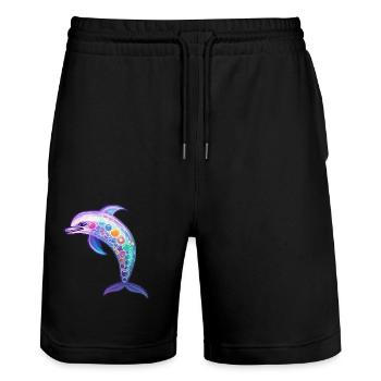 Kawaii Dolphin - Fantastic Ocean Dreams - Stanley/Stella Trainer Unisex Organic Jogging Shorts - black - Front - Nik (191cm) & Marisol (170cm)