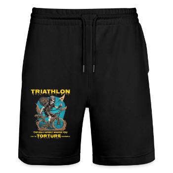 Swim Bike Run Triathlon Triathlete Grim Reaper - Stanley/Stella Trainer Unisex Organic Jogging Shorts - black - Front - Nik (191cm) & Marisol (170cm)