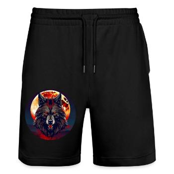 Horror Werwolf mit roten glühenden Augen - Stanley/Stella Unisex Bio Joggingshorts Trainer  - Schwarz - Vorne - Nik (191cm) & Marisol (170cm)