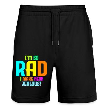 Rad '80s Neon-Inspired Design - Retro Style - Stanley/Stella Trainer Unisex Organic Jogging Shorts - black - Front - Nik (191cm) & Marisol (170cm)