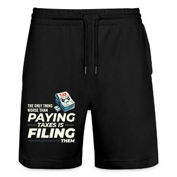 Taxing Humor: Paying and Filing Funny - Stanley/Stella Trainer Unisex Organic Jogging Shorts - black - Front - Nik (191cm) & Marisol (170cm)