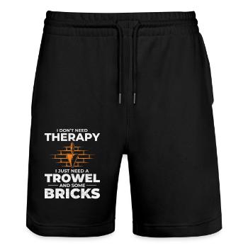 Bricklayer Therapy Trowels and Bricks Brick Mason - Stanley/Stella Trainer Unisex Organic Jogging Shorts - black - Front - Nik (191cm) & Marisol (170cm)