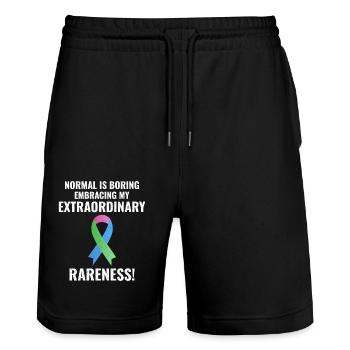 Bewusstsein für seltene Krankheiten Außergewöhnliches - Stanley/Stella Unisex Bio Joggingshorts Trainer  - Schwarz - Vorne - Nik (191cm) & Marisol (170cm)