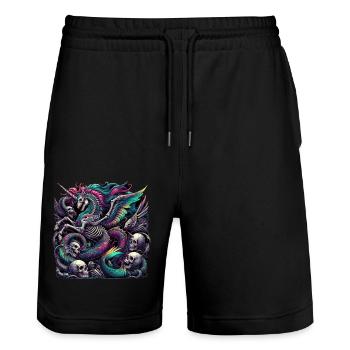Neon Gothic Unicorn - Stanley/Stella Trainer Unisex Organic Jogging Shorts - black - Front - Nik (191cm) & Marisol (170cm)