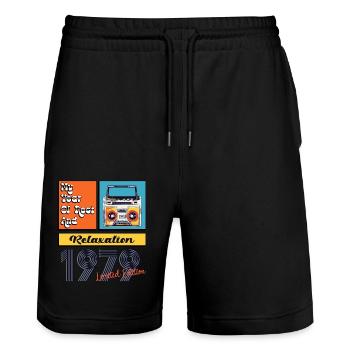 1979 : Révolution dans les Walkmans classiques du Pop Art - Short de jogging bio TRAINER Stanley/Stella unisexe - noir - Devant - Nik (191cm) & Marisol (170cm)