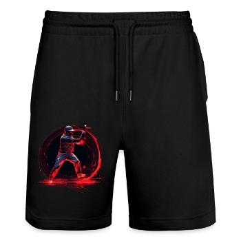 Baseball-Pitcher in roter Leuchtreklame, Pop-Art - Stanley/Stella Unisex Bio Joggingshorts Trainer  - Schwarz - Vorne - Nik (191cm) & Marisol (170cm)